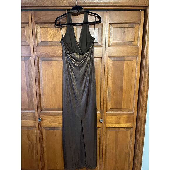 Lauren Ralph Lauren Women's Halter Evening Formal Dress Metallic Bronze Size 14 - Picture 8 of 10